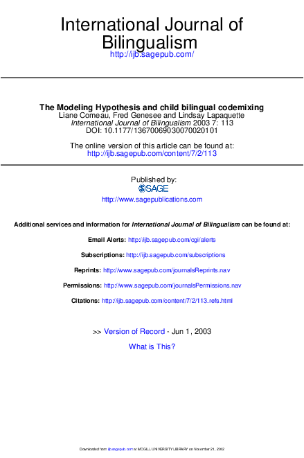 (PDF) The Modeling Hypothesis and child bilingual codemixing