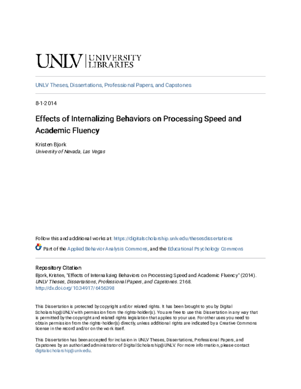 (PDF) Effects of Internalizing Behaviors on Processing Speed and ...