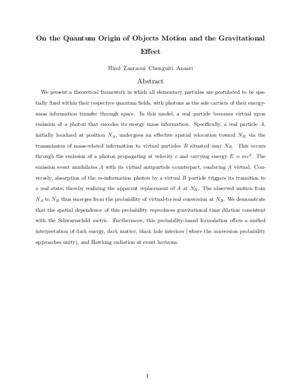 (PDF) On the Quantum Origin of Objects Motion and the Gravitational Effect