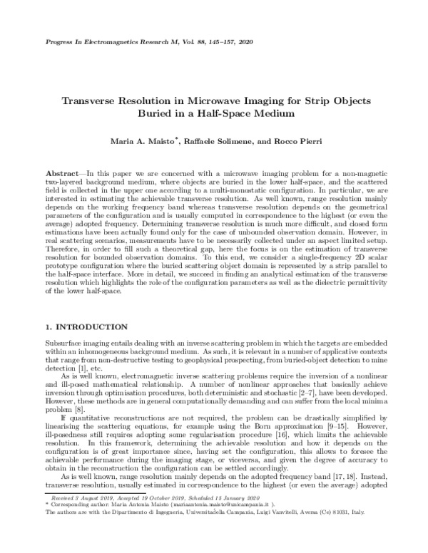 (PDF) Transverse Resolution in Microwave Imaging for Strip Objects ...