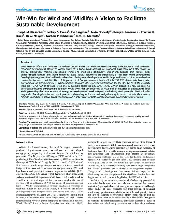 (PDF) Win-Win for Wind and Wildlife: A Vision to Facilitate Sustainable ...