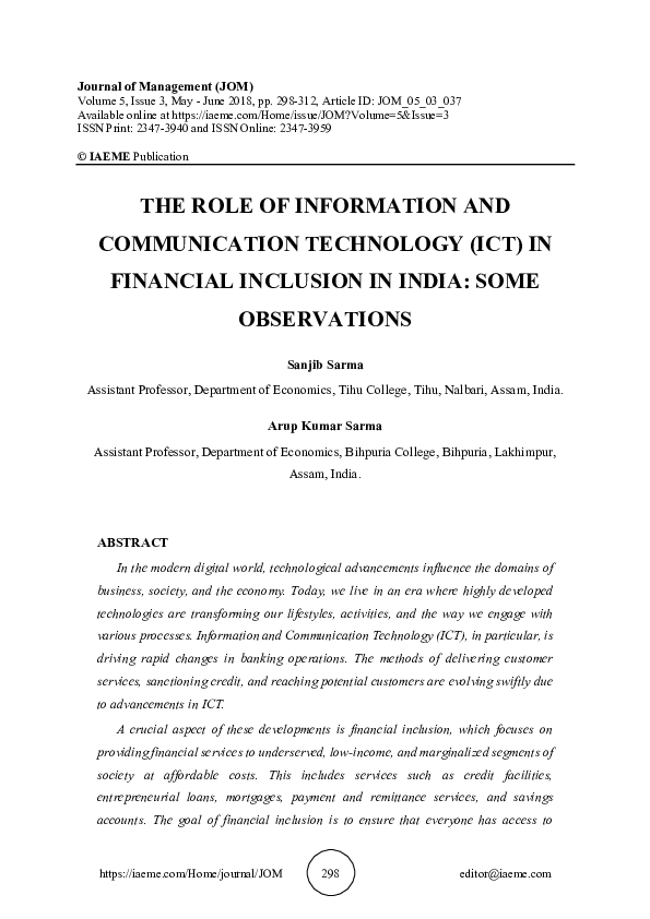 (PDF) THE ROLE OF INFORMATION AND COMMUNICATION TECHNOLOGY (ICT) IN ...