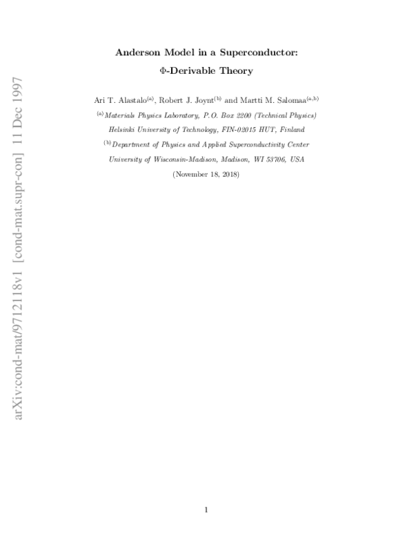 (PDF) The Anderson model in a superconductor: -derivable theory