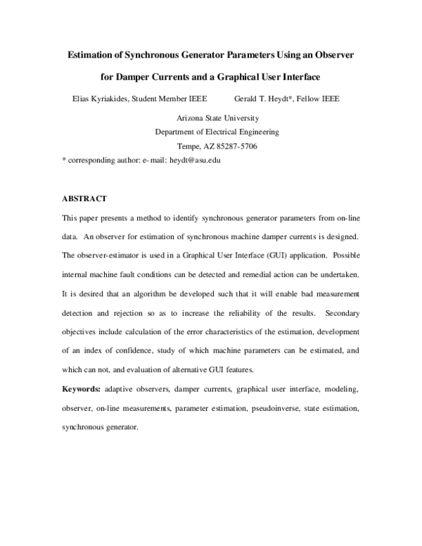 (PDF) Estimation of synchronous generator parameters using an observer ...