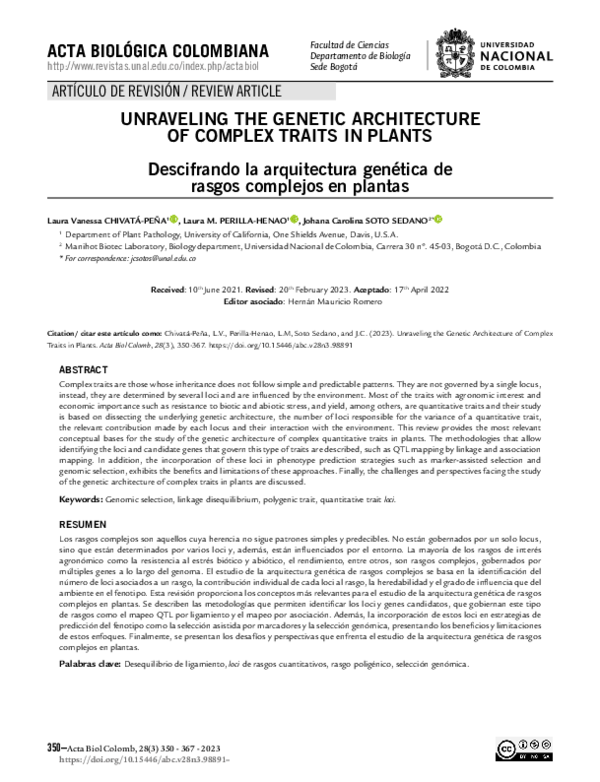 (PDF) Unraveling the Genetic Architecture of Complex Traits in Plants
