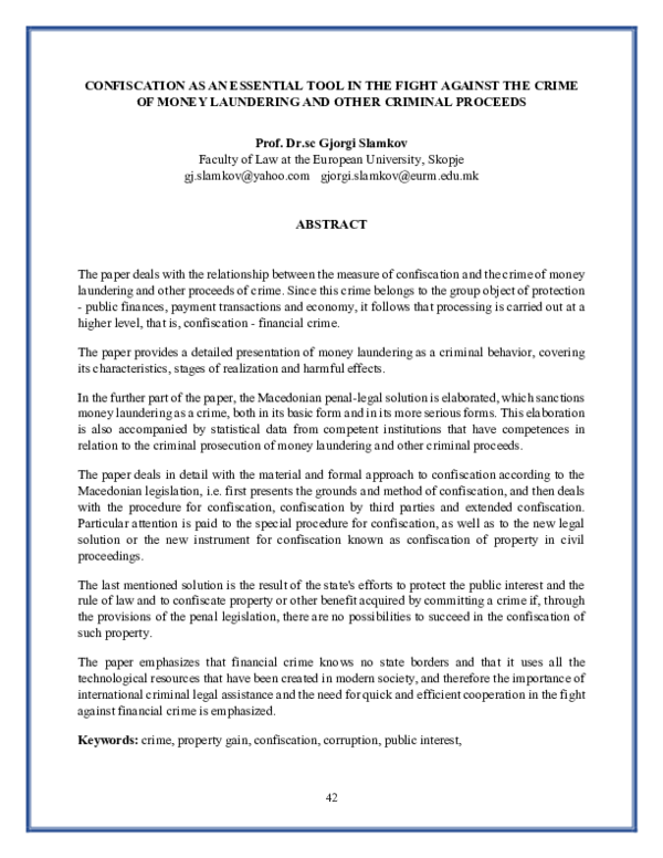 (PDF) CONFISCATION AS AN ESSENTIAL TOOL IN THE FIGHT AGAINST THE CRIME ...