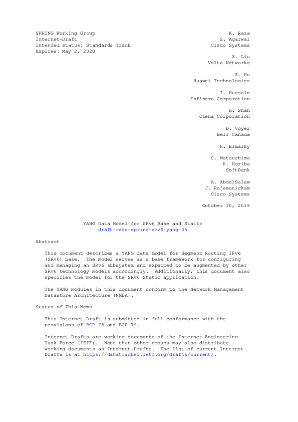 (PDF) YANG Data Model for SRv6 Base and Static