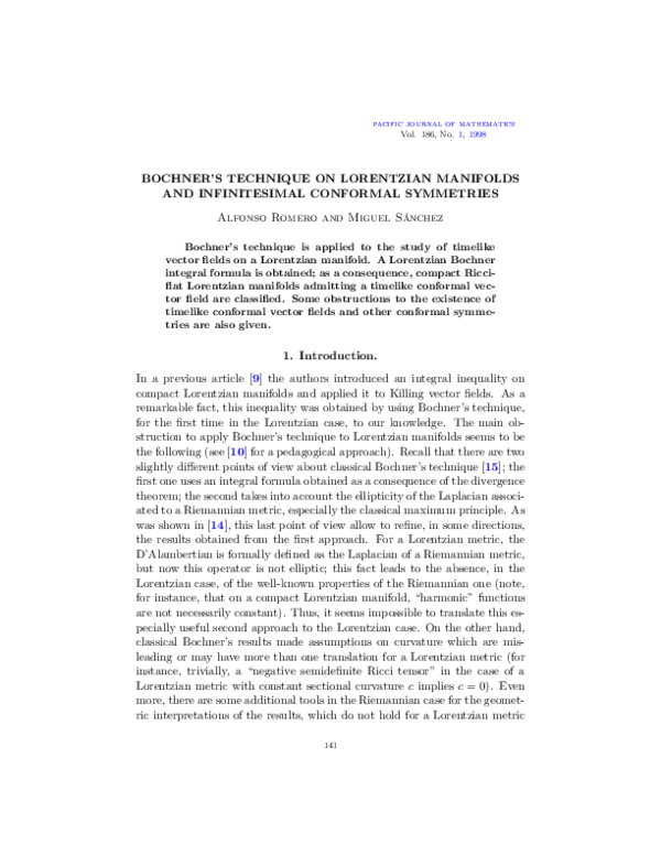 (PDF) Bochner’s technique on Lorentzian manifolds and infinitesimal ...