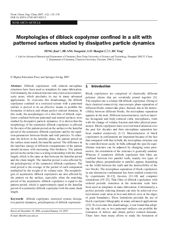 (PDF) Morphologies of diblock copolymer confined in a slit with ...