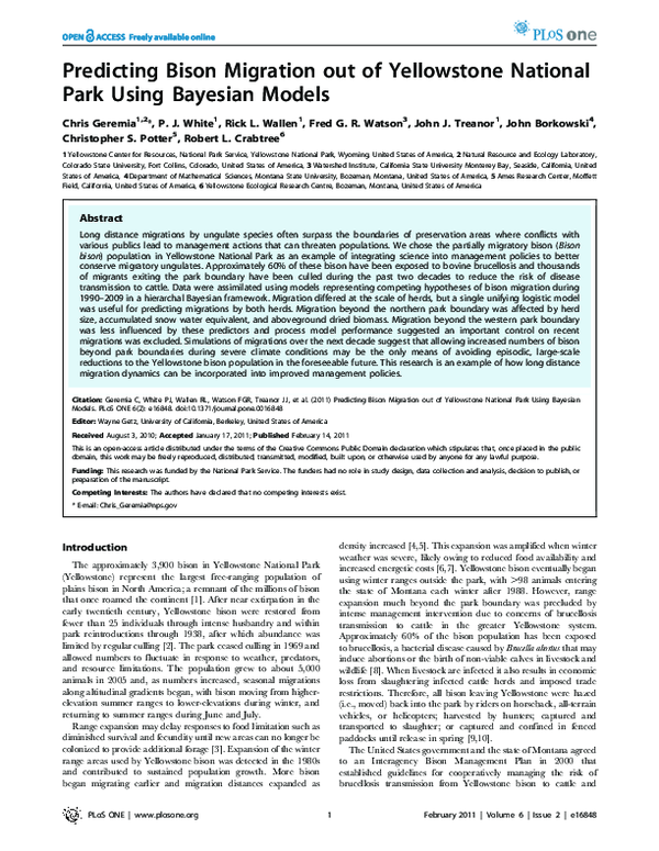 (PDF) Predicting Bison Migration out of Yellowstone National Park Using ...