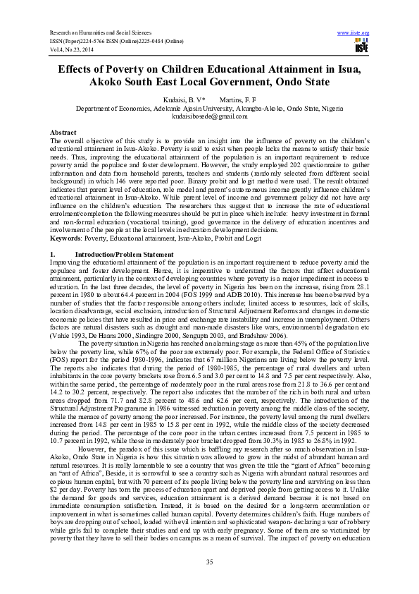 (PDF) Effects of Poverty on Children Educational Attainment in Isua ...