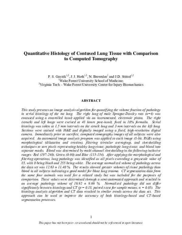 (PDF) Quantitative histology of contused lung tissue with comparison to ...