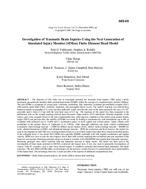 (PDF) Investigation of Traumatic Brain Injuries Using the Next ...