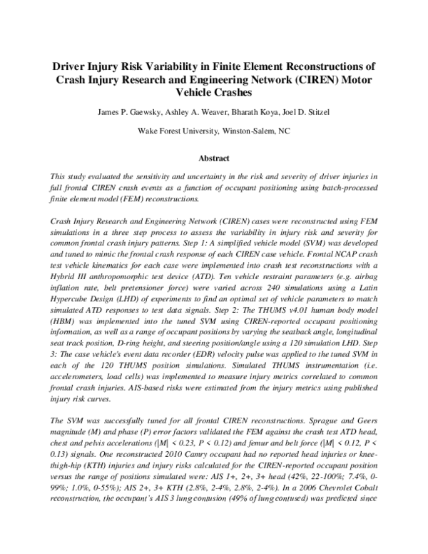 (PDF) Driver Injury Risk Variability in Finite Element Reconstructions ...