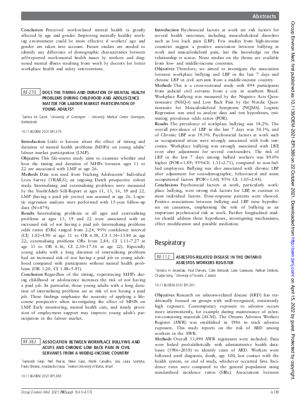 (PDF) RF-382 Association between workplace bullying and acute and ...