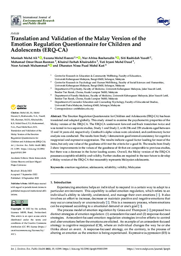 (PDF) Translation and Validation of the Malay Version of the Emotion ...