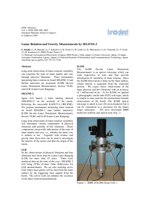 (PDF) Lunar rotation and gravity measurements by SELENE-2 and future ...
