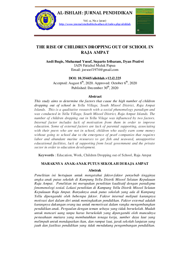 (PDF) The Rise of Children Dropping Out of School in Raja Ampat