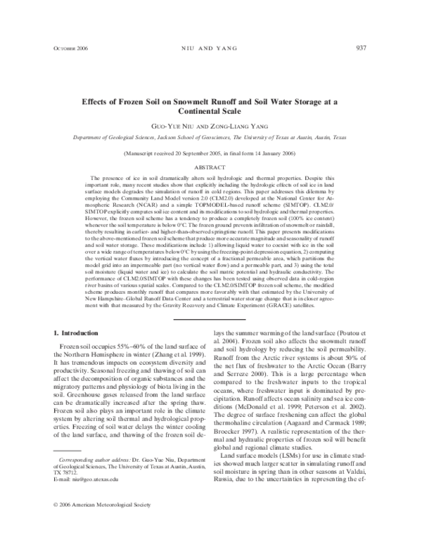 (PDF) Effects of Frozen Soil on Snowmelt Runoff and Soil Water Storage ...