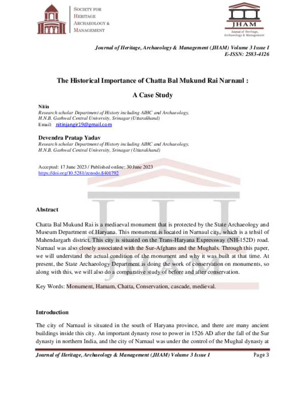 (PDF) The Historical Importance of Chatta Bal Mukund Rai Narnaul : A ...