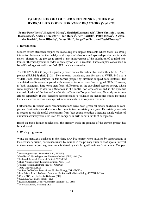 (PDF) Validation of Coupled Neutronics/Thermal Hydraulics Codes for ...