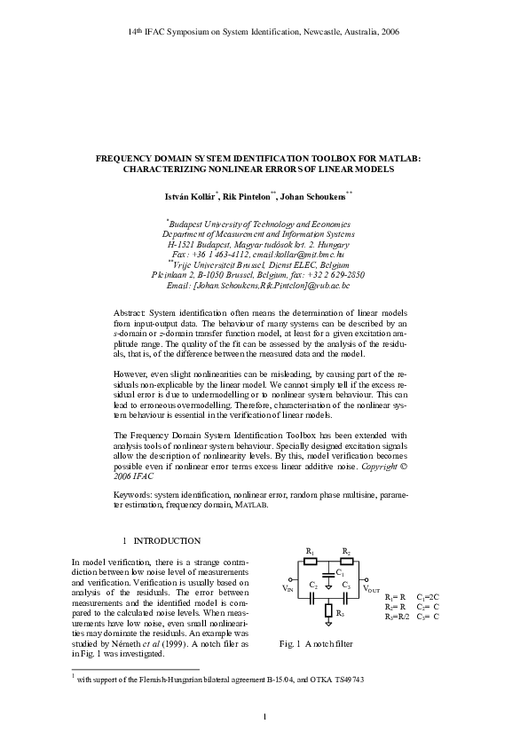(PDF) Frequency Domain System Identification Toolbox for Matlab ...