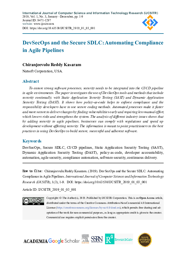 (PDF) DevSecOps and the Secure SDLC: Automating Compliance in Agile ...