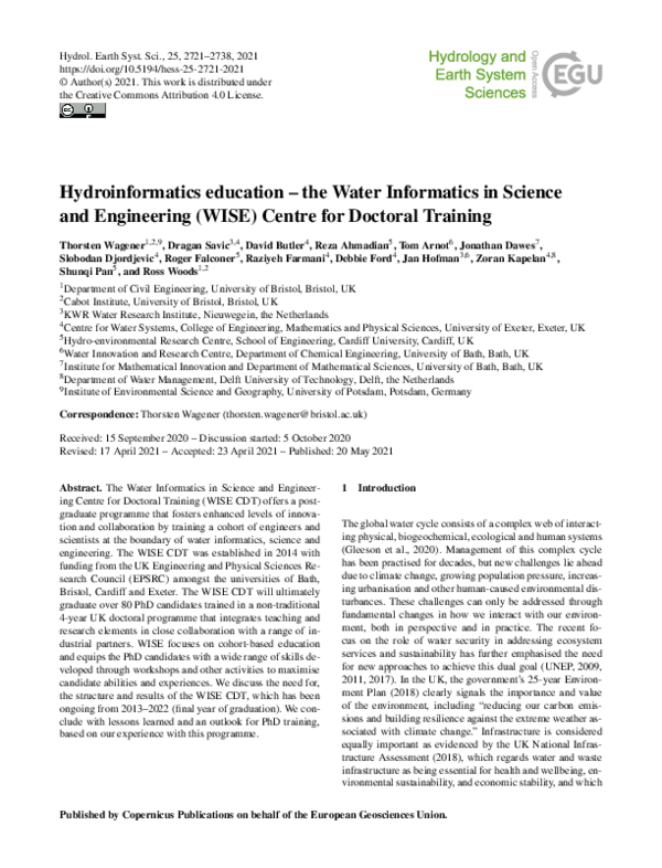 (PDF) Hydroinformatics education – the Water Informatics in Science and ...