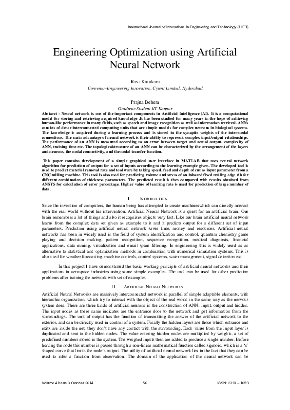 (PDF) Engineering Optimization using Artificial Neural Network