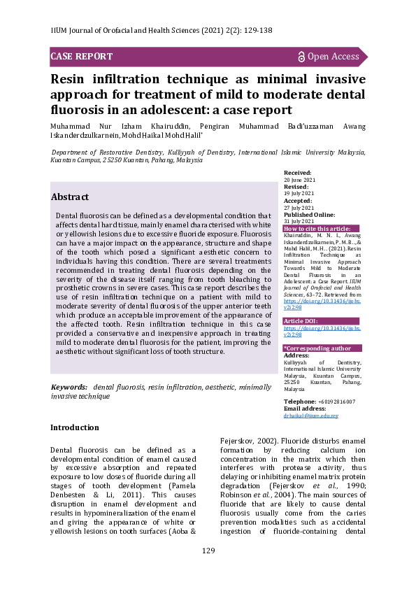 (PDF) Resin Infiltration Technique as Minimal Invasive Approach Towards ...