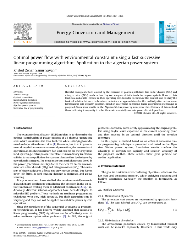 (PDF) Optimal power flow with environmental constraint using a fast ...