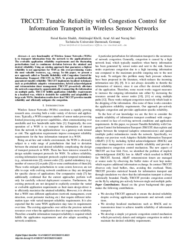 (PDF) TRCCIT: Tunable reliability with Congestion Control for ...