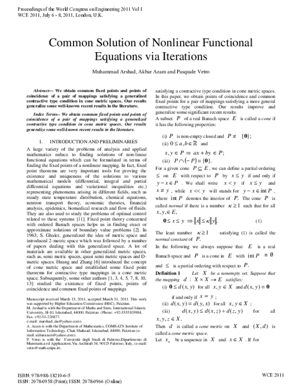 (PDF) Common Solution of Nonlinear Functional Equations via Iterations