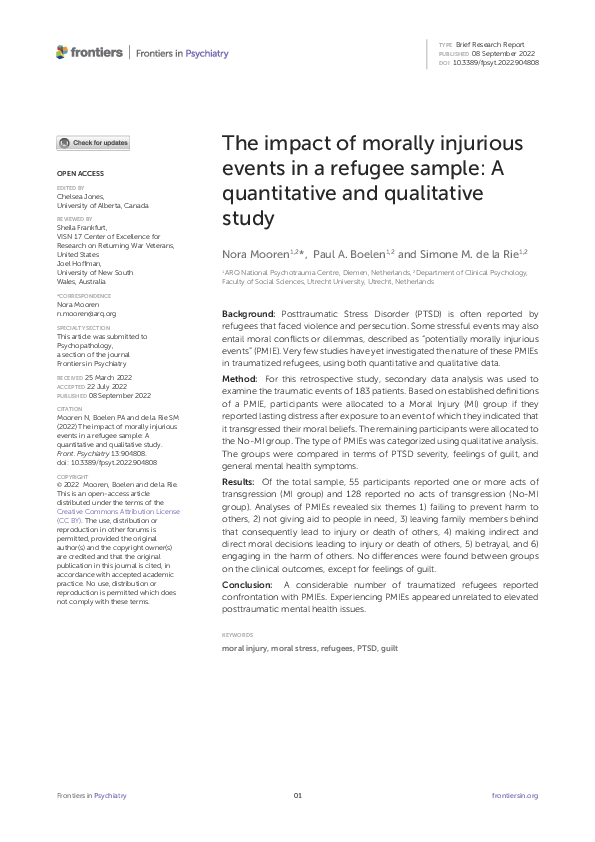 (PDF) The impact of morally injurious events in a refugee sample: A ...