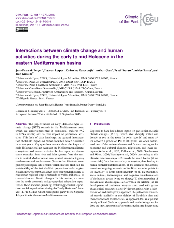 (PDF) Interactions between climate change and human activities during ...