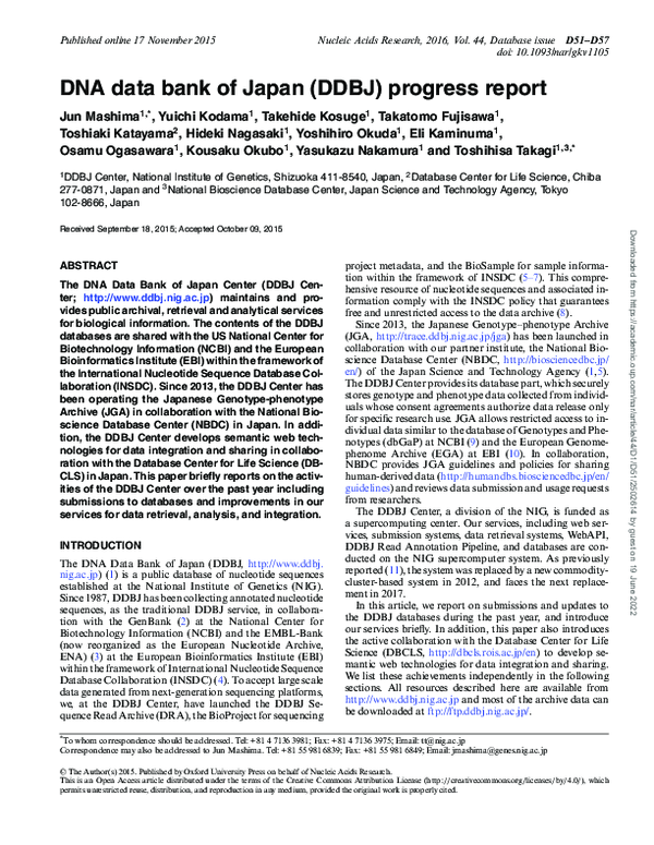 (PDF) DNA data bank of Japan (DDBJ) progress report