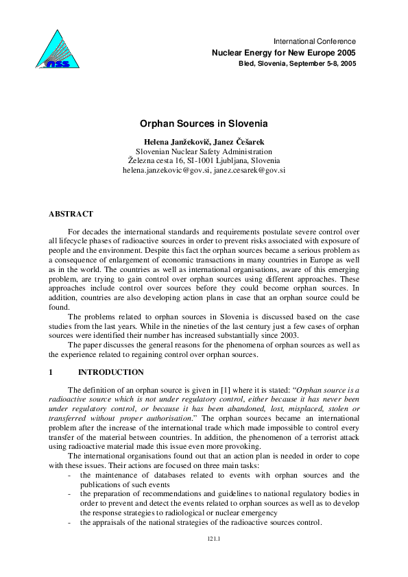 (PDF) Orphan Sources in Slovenia