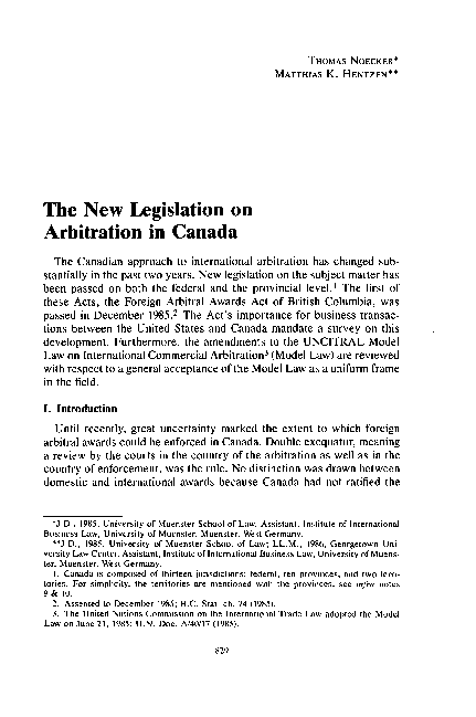 (PDF) The New Legislation on Arbitration in Canada