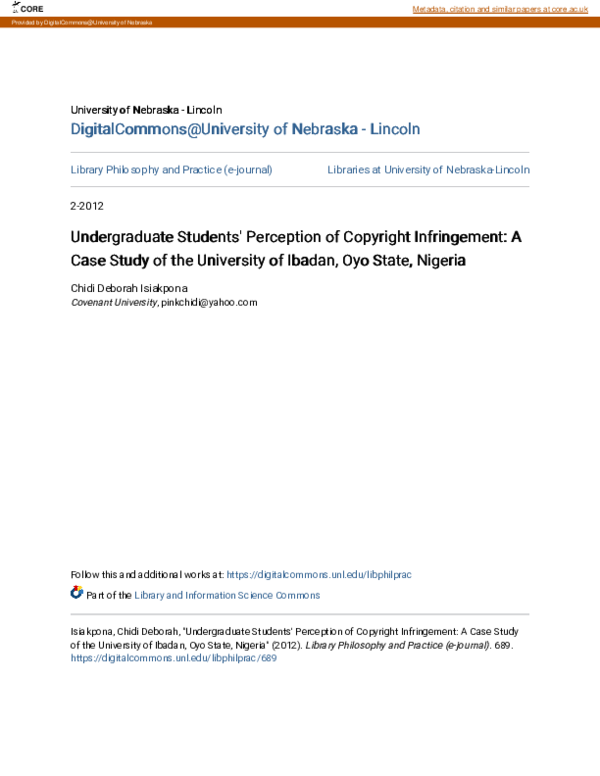 (PDF) Undergraduate Students\u27 Perception of Copyright Infringement ...