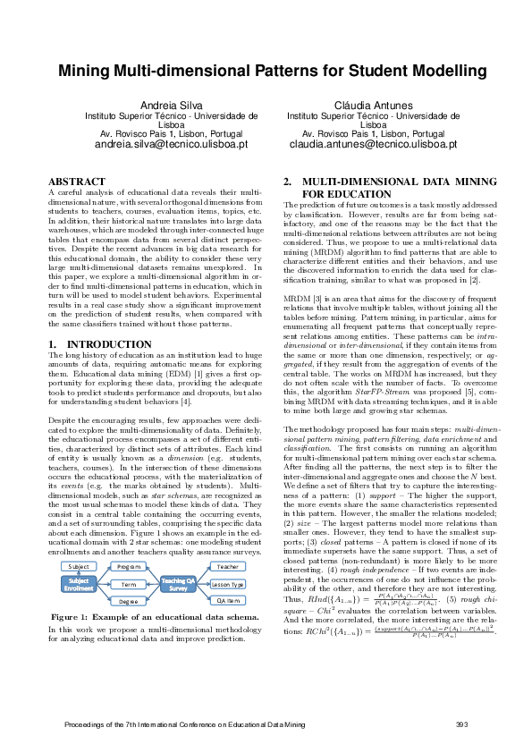 (PDF) Mining Multi-dimensional Patterns for Student Modelling