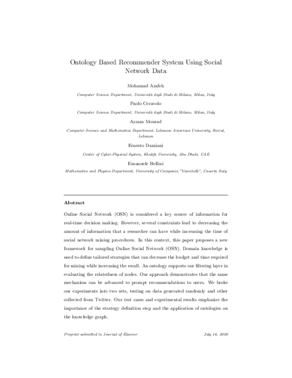 (PDF) Ontology based recommender system using social network data