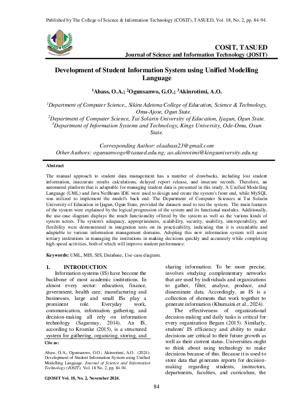 (PDF) Development of Student Information System using Unified Modelling ...