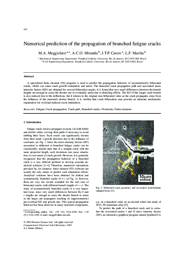 (PDF) Numerical prediction of the propagation of branched fatigue cracks