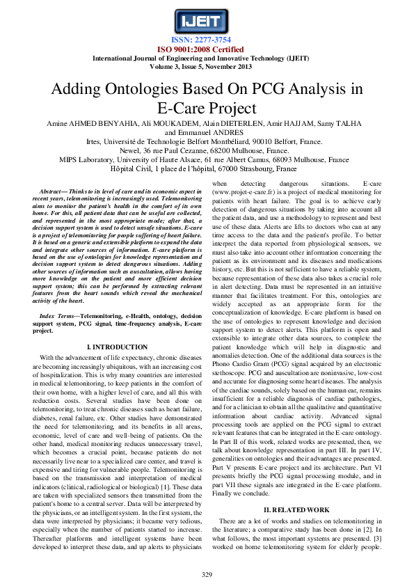 (PDF) Adding Ontologies Based On PCG Analysis in E-Care Project