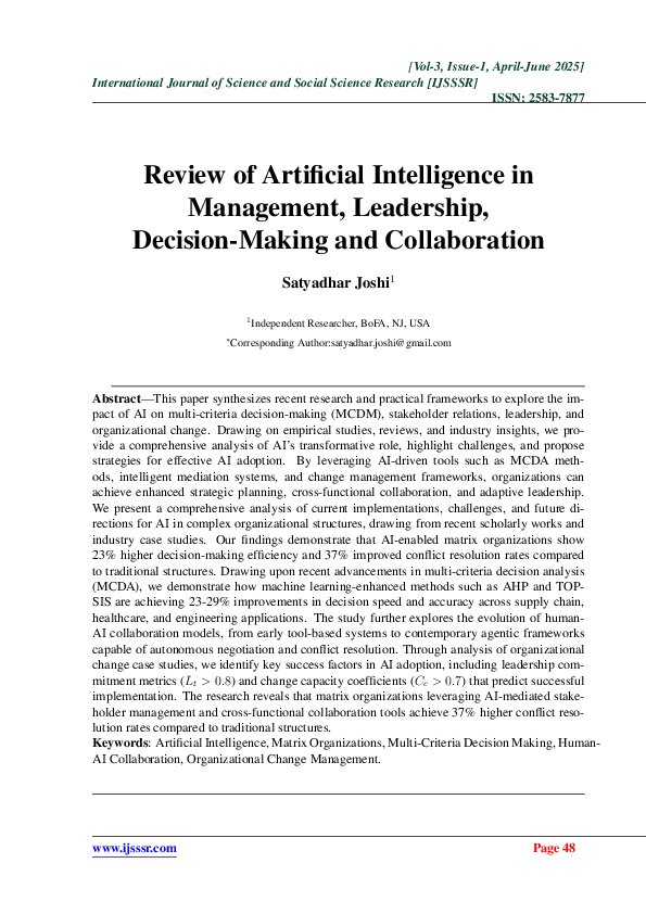 (PDF) Review of Artificial Intelligence in Management, Leadership ...