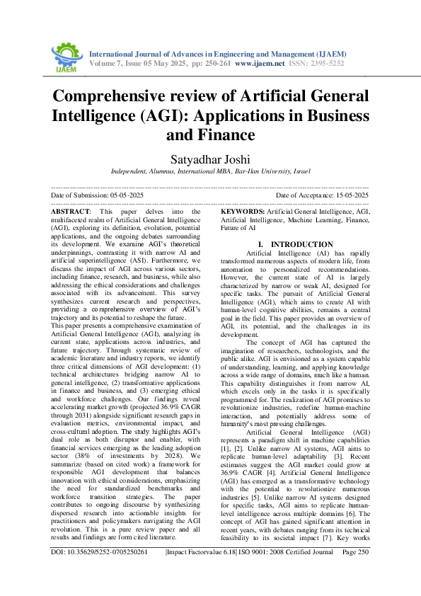 (PDF) Comprehensive review of Artificial General Intelligence (AGI ...