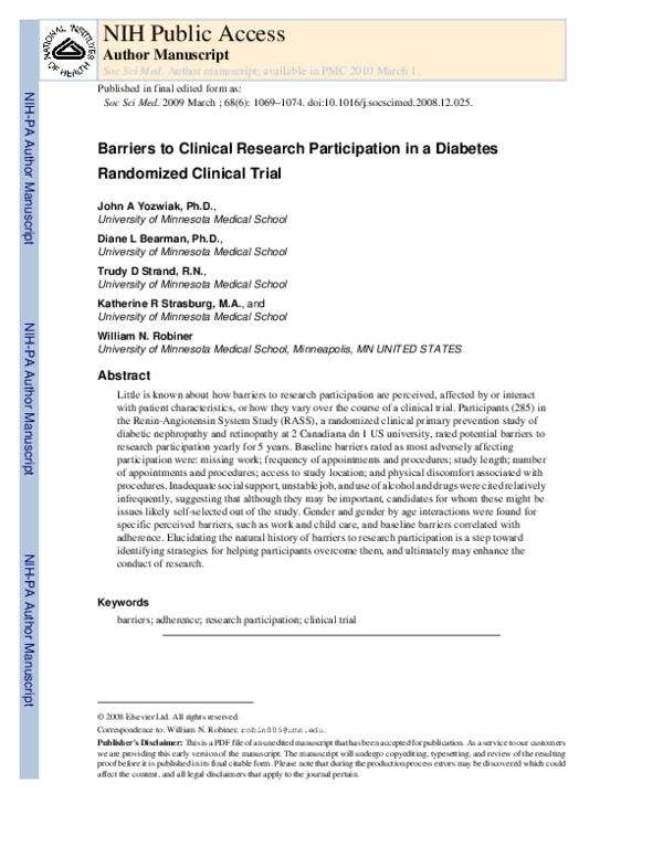 (PDF) Barriers to clinical research participation in a diabetes ...