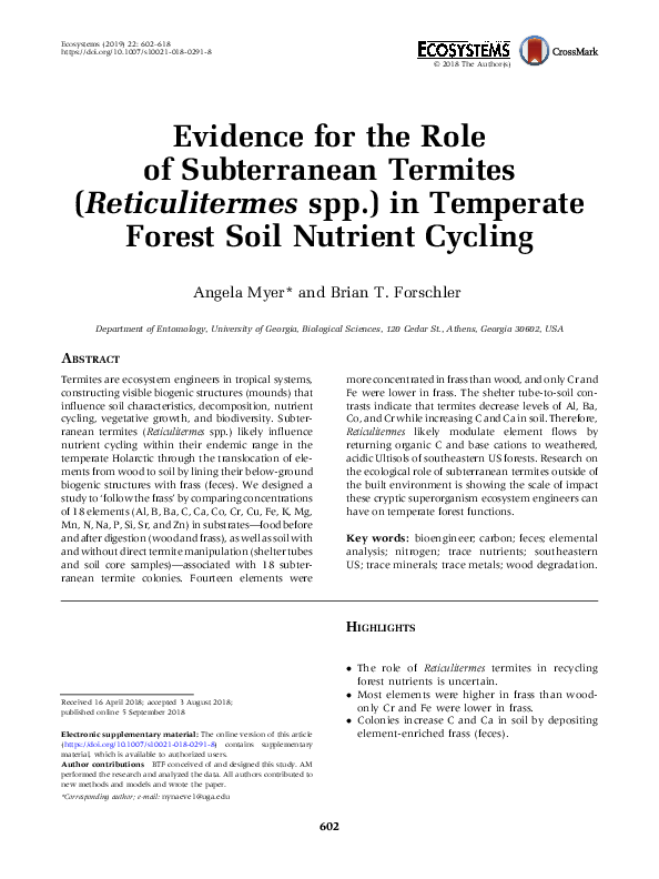 (PDF) Evidence for the Role of Subterranean Termites (Reticulitermes ...