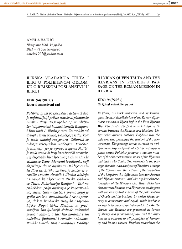 (PDF) Illyrian Queen Teuta and the Illyrians in Polybius’s passage on ...
