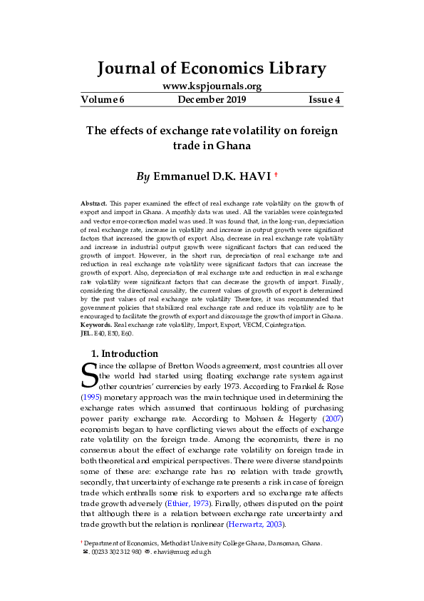 (PDF) The effects of exchange rate volatility on foreign trade in Ghana